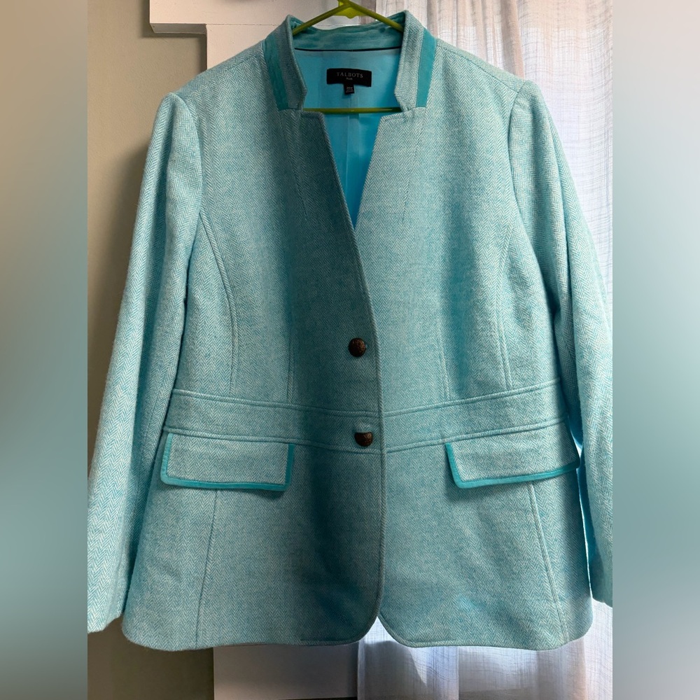 Talbots Light Aqua Tailored Blazer Coat